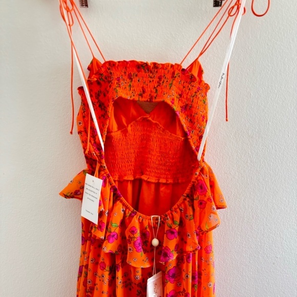 NWT For Love & Lemons Peony Asymmetric High-Low Floral Orange Maxi Dress Small - Picture 11 of 16